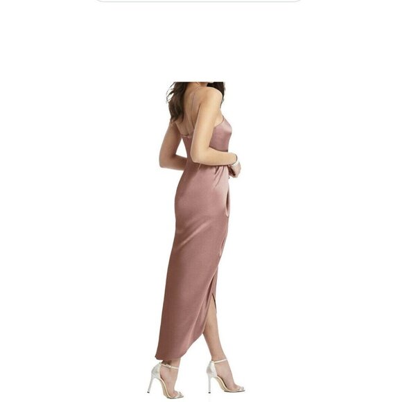 After Six Womens Halter Midi Stretch Draped Tulip Satin Gown Dessert Rose SZ 10 - Picture 9 of 9